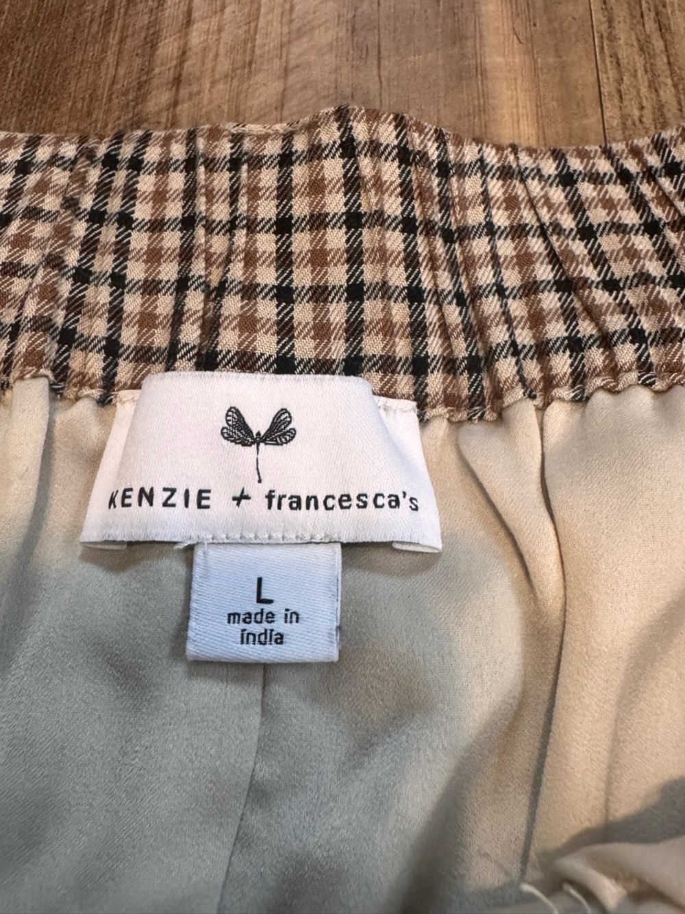 Kenzie + Francesca’s Brown and Cream Plaid Wide-Leg Pants, Size Large - Picture 10 of 16